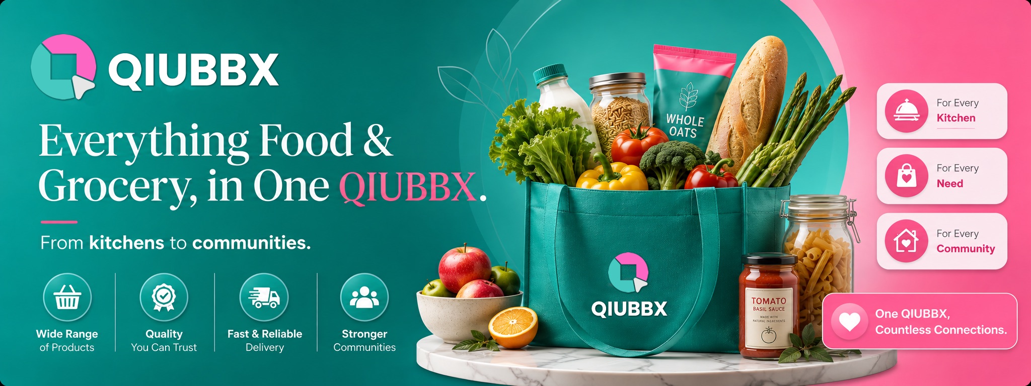 Everything Food & Grocery, in One QIUBBX. From kitchens to communities.